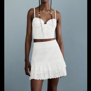 NWT ZARA EMBROIDERED EYELET SKORT WHITE